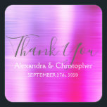 Pink Purple Wedding Favour Thank You Square Sticker<br><div class="desc">Pink and Purple Ombre Wedding Seal Favour Thank You Sticker. This sticker can be customized to include your name and wedding date and be used to seal your wedding invitations or favour bags. Please contact the designer if you would like matching items.</div>