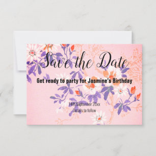 PINK PURPLE WHITE CHERRY BLOSSOM SAVE THE DATE RSVP CARD