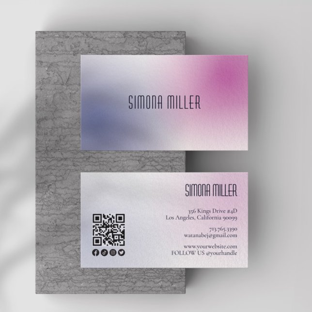 Pink Purple White Minimalist Aesthetic Gradient Business Card (Creator Uploaded)