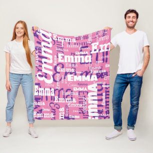 Pink Purple White Name Repeat Typography Fleece Blanket