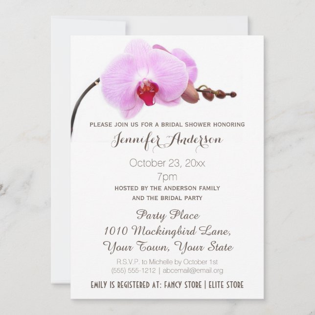 Pink Purple White Orchid Bridal Shower Invitation (Front)