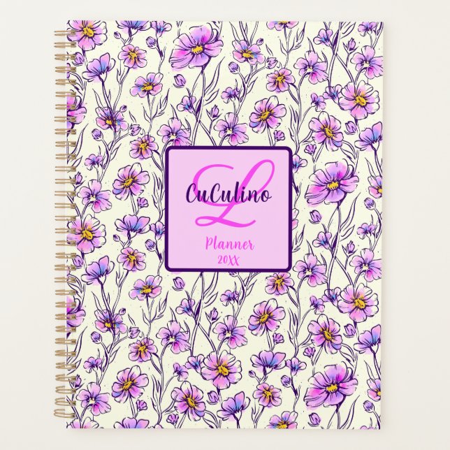 Pink Purple Wildflower Floral Design Planner (Front)