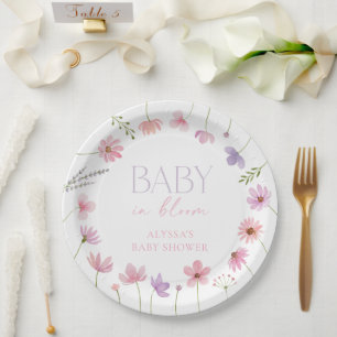 Pink Purple Wildflowers Baby Shower Paper Plate