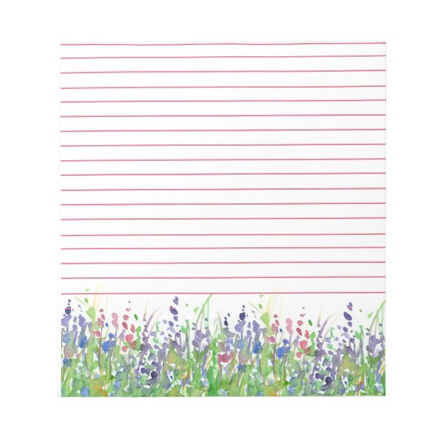 Pink Purple Wildflowers Meadow Watercolor Lined Notepad (Front)