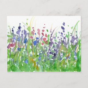 Pink Purple Wildflowers Watercolor Painting Postcard
