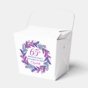 Pink Purple Wreath 65th Birthday Party Favor Box