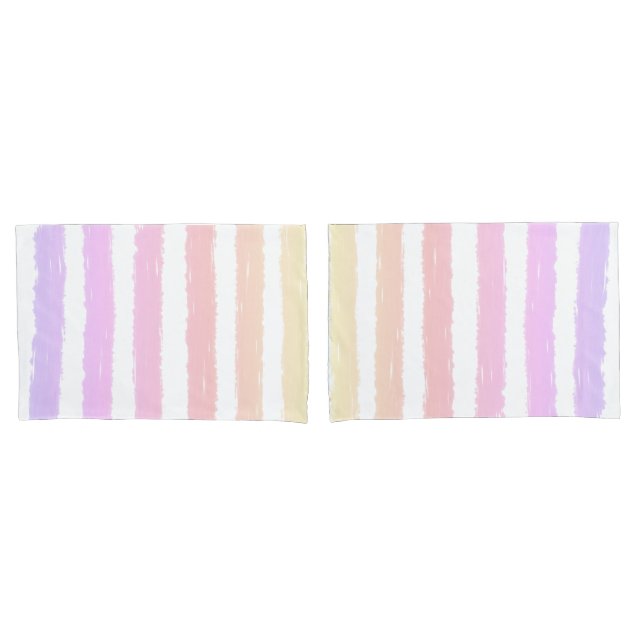 Pink Purple Yelllow Watercolor Stripes Pillowcase (Front-Set)