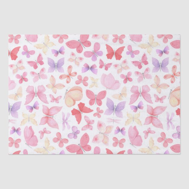 Pink Purple Yellow Butterflies  Tissue Paper (Front)