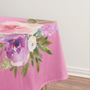 Pink Purple Yellow Floral Watercolor Tablecloth