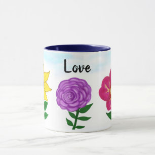 Pink Purple Yellow Flowers Love  Mug