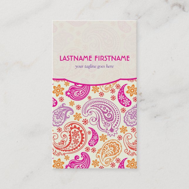 Pink Purple & Yellow Paisley Ham Pattern Design Business Card (Front)