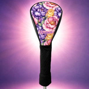 Pink Purple Yellow Peony Floral Personalized Golf Head Cover