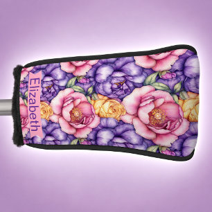 Pink Purple Yellow Peony Floral Personalized Golf Head Cover