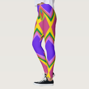 Pink purple & yellow retro abstract pattern leggings