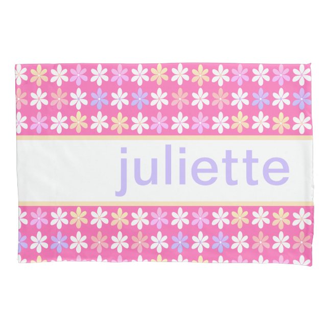 PINK PURPLE YELLOW WHITE SMALL FLOWERS PATTERN PILLOWCASE (Front)