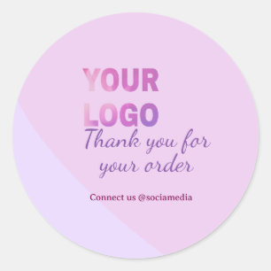 Pink purple your logo connect with us social media classic round sticker