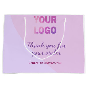 Pink purple your logo connect with us social media large gift bag