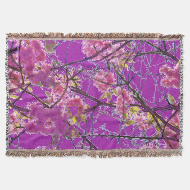 Pink purplecolorful abstract blossom floral design throw blanket (Front)