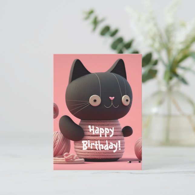 Pink "Purrfect Birthday Wishes" Cat Postcard (Standing Front)