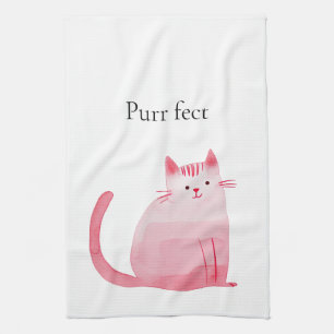 Pink Purrfect Cat  Kitchen Towel