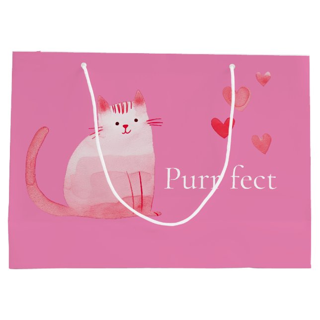 Pink Purrfect Cat  Large Gift Bag (Back)