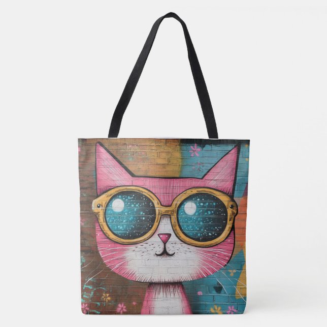Pink Purrfection Retro Tote Bag (Front)