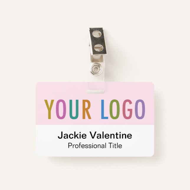 Pink PVC Name Badge with Clip Lanyard or Reel (Front with Clip)