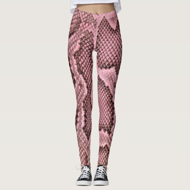 Pink Python Snake Print Leggings femmes (Devant)