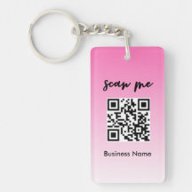 Pink QR Code Business Card Logo Keychain