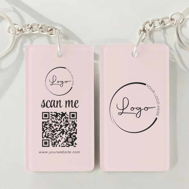 Pink QR Code Business Logo Promotional Keychain (Creator Uploaded)