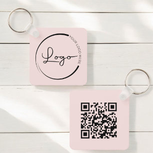 Pink QR Code Company Business Logo Promotional Keychain