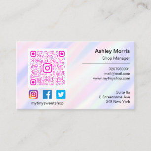  Pink QR Code Logo Social Media Online Purple Business Card