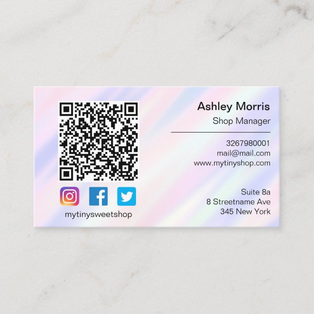  Pink QR Code Logo Social Media Online Purple Business Card (Front)