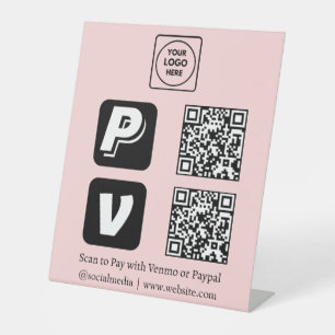 Pink QR Code Scan-to-Pay Venmo PayPal Logo Pedestal Sign