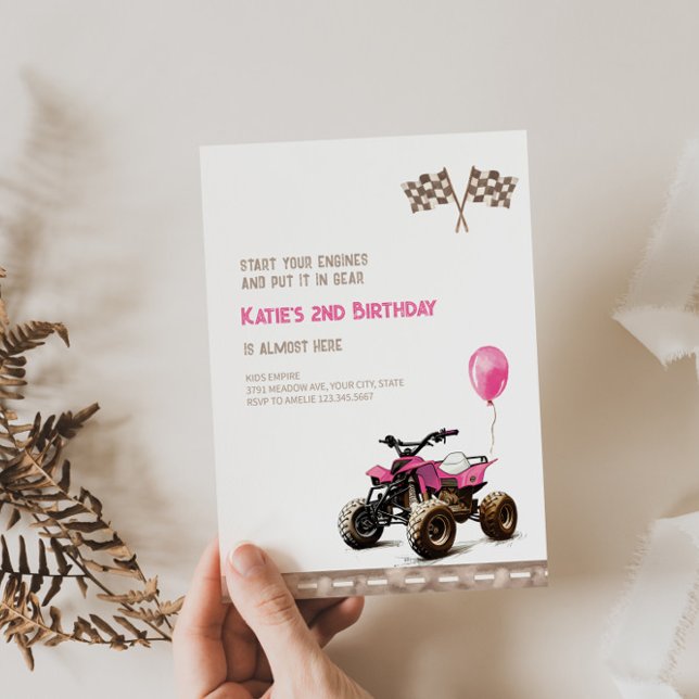 Pink Quad Bike 2e Invitation anniversaire (Créateur téléchargé)