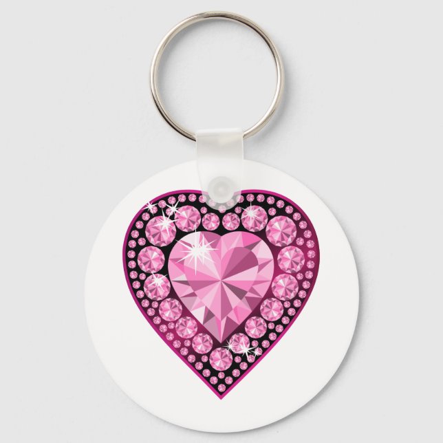 Pink Quartz Gem Heart Keychain (Front)