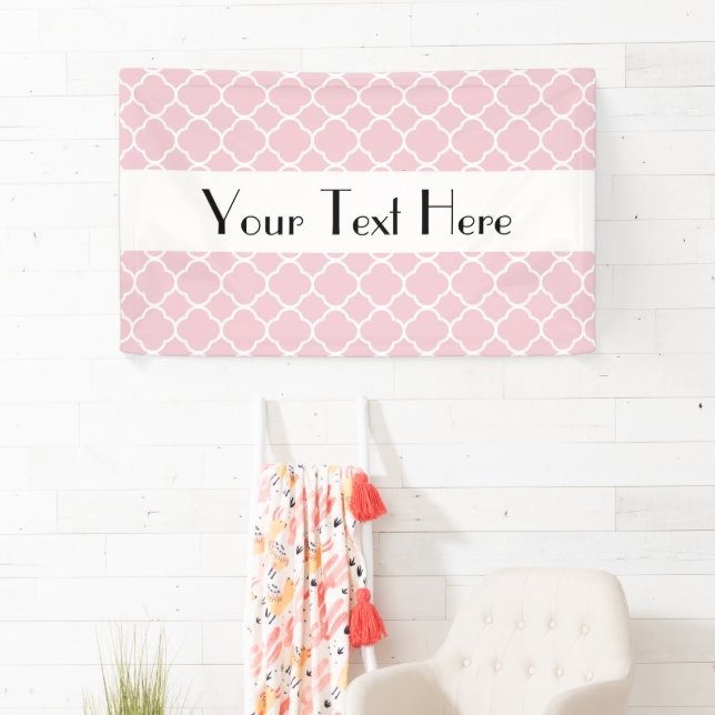 Pink Quatrefoil, Latticework, Moroccan Trellis Banner (Insitu)