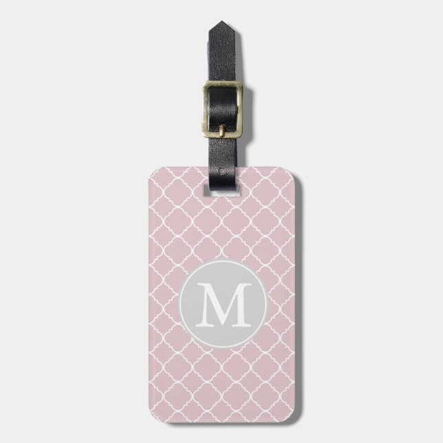 Pink Quatrefoil Monogram Luggage Tag (Front Vertical)