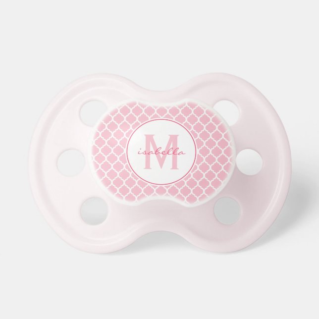 Pink Quatrefoil Monogram Pacifier (Front)