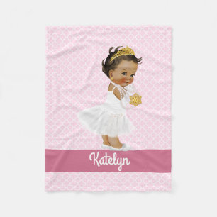 Pink Quatrefoil Pattern Ethnic Princess Nursery Fleece Blanket