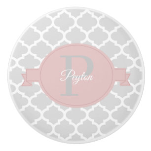Pink Quatrefoil Personalized Ceramic Knob