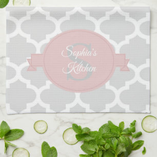 Pink Quatrefoil Personalized Kitchen Towel