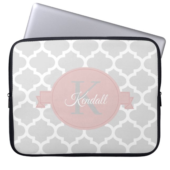 Pink Quatrefoil Personalized Laptop Sleeve (Front)