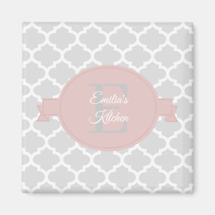 Pink Quatrefoil Personalized Magnet