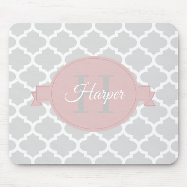 Pink Quatrefoil Personalized Mouse Pad (Front)