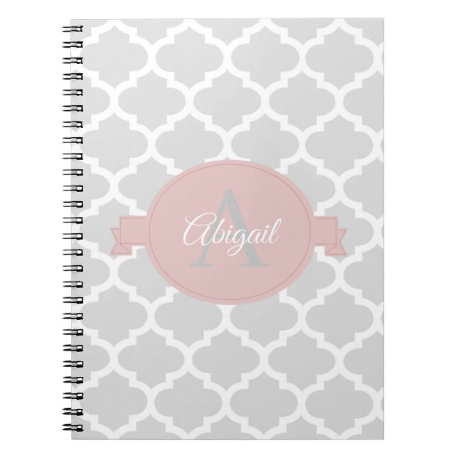Pink Quatrefoil Personalized Notebook (Front)
