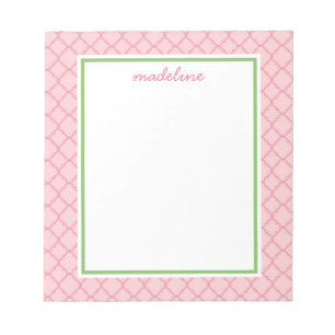 Pink Quatrefoil Pink and Green Preppy Notepad