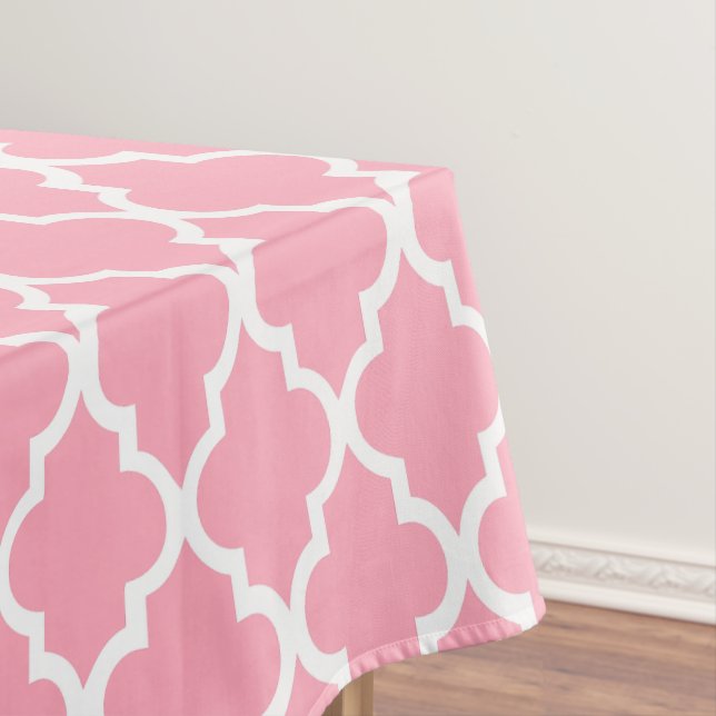 Pink Quatrefoil Tiles Pattern Tablecloth (In Situ)