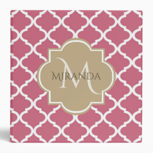 Pink Quatrefoil With Girly Monogram and Name Binder