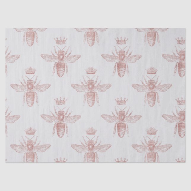 Pink Queen Bees on White Decoupage Tissue Paper (Front)